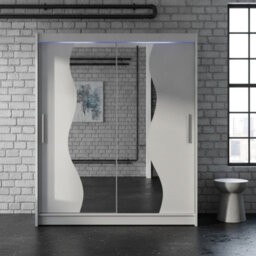 Westa S Cashmere Sliding Door Wardrobe With Mirror Shelves Hanging Rail Bedroom Clothes Storage Unit With Led Rgb - thumbnail 1