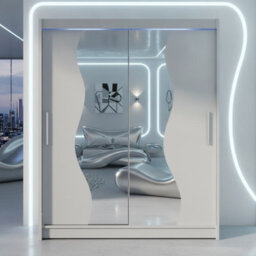 Westa S Cashmere Sliding Door Wardrobe With Mirror Shelves Hanging Rail Bedroom Clothes Storage Unit With Led Rgb - thumbnail 2