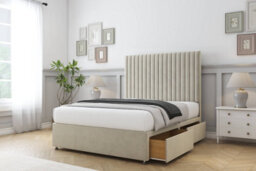 "Sloomy Manhattan Cream Plush Divan Bed With Mattress 2 Drawers Foot-End With 54"" Floor Standing Headboard 5' King" - thumbnail 3