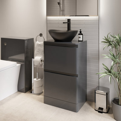 Affine Bathroom Cloakroom Vanity Unit Wash Storage Cabinet Countertop Basin Grey 500mm - image 1