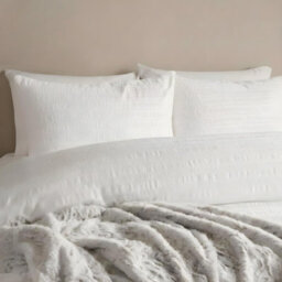 Ohs Embossed Bedding Set Textured Duvet Cover With Pillowcase, White - Super King - thumbnail 2
