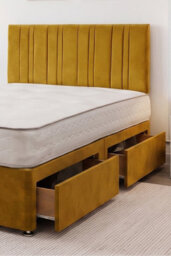 "Knight Sleep Sky Mustard Plush Bed Set With Mattress, 2 Drawers Same Side & 24""headboard, 4Ft - Small Double" - thumbnail 2