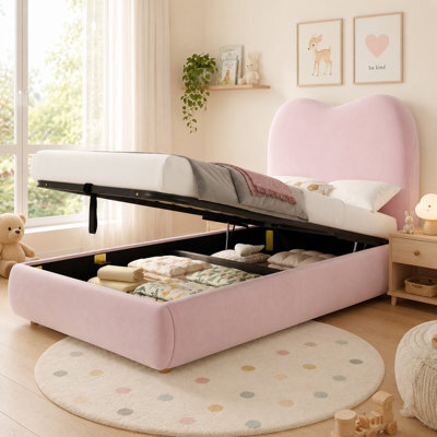 Single Upholstered Hydraulic Storage Bed With Headboard And Large Storage Space - image 1