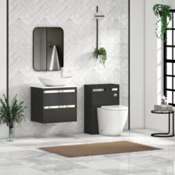 Royal Bathrooms Orion 600mm Matt Obsidian Black Wall Hung Plain White Countertop Vanity Unit 2 Drawer With Cesar Basin & Chrome Accent Trim - thumbnail 3