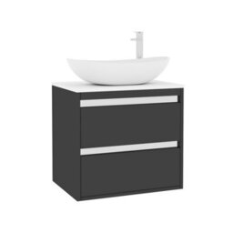 Royal Bathrooms Orion 600mm Matt Obsidian Black Wall Hung Plain White Countertop Vanity Unit 2 Drawer With Cesar Basin & Chrome Accent Trim - thumbnail 6