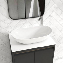 Royal Bathrooms Orion 600mm Matt Obsidian Black Wall Hung Plain White Countertop Vanity Unit 2 Drawer With Cesar Basin & Chrome Accent Trim - thumbnail 5