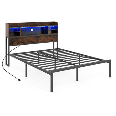 Gainoom Queen Size Bed Frame Metal Platform Bed With Storage Shelves No Box Spring Needed - image 1