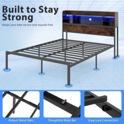 Gainoom Queen Size Bed Frame Metal Platform Bed With Storage Shelves No Box Spring Needed - thumbnail 9