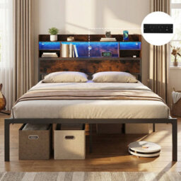 Gainoom Queen Size Bed Frame Metal Platform Bed With Storage Shelves No Box Spring Needed - thumbnail 3
