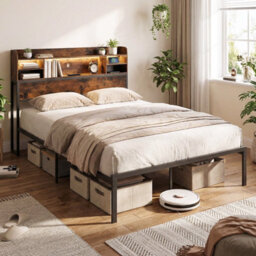 Gainoom Queen Size Bed Frame Metal Platform Bed With Storage Shelves No Box Spring Needed - thumbnail 4