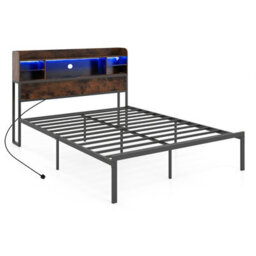 Gainoom Queen Size Bed Frame Metal Platform Bed With Storage Shelves No Box Spring Needed - thumbnail 1