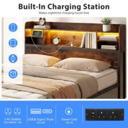 Gainoom Queen Size Bed Frame Metal Platform Bed With Storage Shelves No Box Spring Needed - thumbnail 6