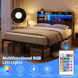 Gainoom Queen Size Bed Frame Metal Platform Bed With Storage Shelves No Box Spring Needed - thumbnail 5