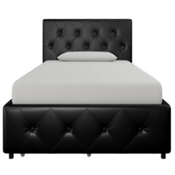 Dorel Home Dakota Bed With Storage Pu Black, Single - thumbnail 1
