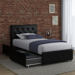 Dorel Home Dakota Bed With Storage Pu Black, Single - thumbnail 6