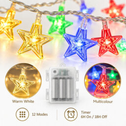 Shopnbits 7.5M 50 Led Star Fairy Lights, Warm White & Multicolour, 12 Modes, Timer, Ip65 Battery Powered - thumbnail 5