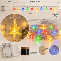 Shopnbits 7.5M 50 Led Star Fairy Lights, Warm White & Multicolour, 12 Modes, Timer, Ip65 Battery Powered - thumbnail 6