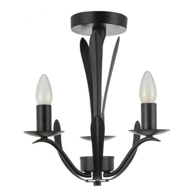 Happy Homewares Traditional 3-Arm Ceiling Light In Matte Black With Metal Leaves - image 1