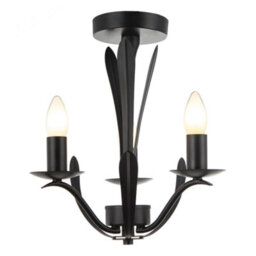 Happy Homewares Traditional 3-Arm Ceiling Light In Matte Black With Metal Leaves - thumbnail 2