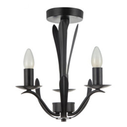 Happy Homewares Traditional 3-Arm Ceiling Light In Matte Black With Metal Leaves - thumbnail 1