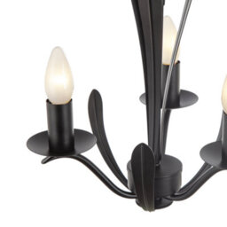 Happy Homewares Traditional 3-Arm Ceiling Light In Matte Black With Metal Leaves - thumbnail 5