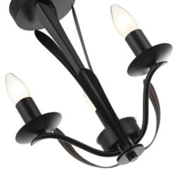 Happy Homewares Traditional 3-Arm Ceiling Light In Matte Black With Metal Leaves - thumbnail 4