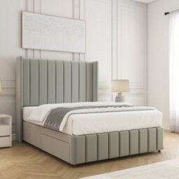Bsspoke Zoe Divan Bed Set Silver Plush With 54Inch Wingedback Headboard & Footboard  Mattress & No Drawers In All Sizes - thumbnail 2