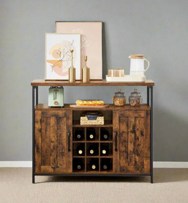 Modcraft Rustic Sideboard Buffet Table With Wine Rack - Storage Cabinet For Kitchen Or Dining Room - image 1