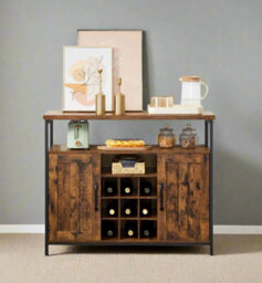 Modcraft Rustic Sideboard Buffet Table With Wine Rack - Storage Cabinet For Kitchen Or Dining Room
