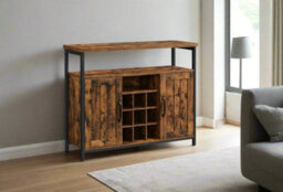 Modcraft Rustic Sideboard Buffet Table With Wine Rack - Storage Cabinet For Kitchen Or Dining Room - thumbnail 2