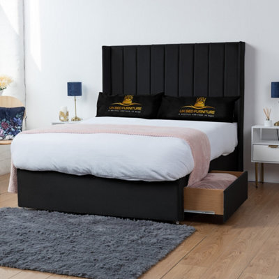 UKBEDFURNITURE Bella Black Plush Wingback Divan Bed With 2 Foot End Drawers & 54 Inch Headboard - image 1