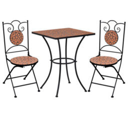 Berkfield 3 Piece Mosaic Bistro Set Ceramic Tile Terracotta - thumbnail 1