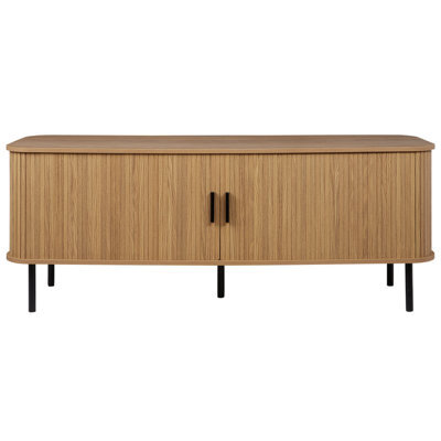 Wyld And Coco 70-Inch Tv Stand With Sliding Doors, Light Brown Legs, Retro Matt Finish - image 1