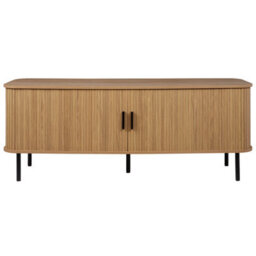 Wyld And Coco 70-Inch Tv Stand With Sliding Doors, Light Brown Legs, Retro Matt Finish - thumbnail 1