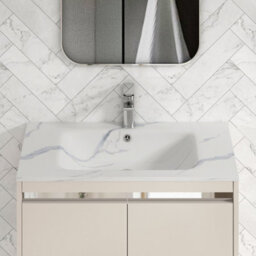 Royal Bathrooms Orion 800mm Warm Taupe 2 Drawer Floor Standing Bathroom Vanity Unit With Carrara White Basin & Chrome Accent Trim - thumbnail 5