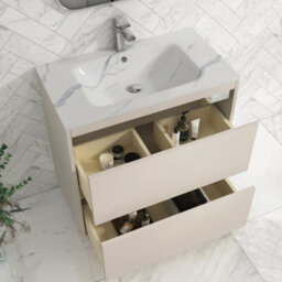 Royal Bathrooms Orion 800mm Warm Taupe 2 Drawer Floor Standing Bathroom Vanity Unit With Carrara White Basin & Chrome Accent Trim - thumbnail 4