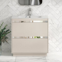 Royal Bathrooms Orion 800mm Warm Taupe 2 Drawer Floor Standing Bathroom Vanity Unit With Carrara White Basin & Chrome Accent Trim