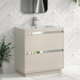 Royal Bathrooms Orion 800mm Warm Taupe 2 Drawer Floor Standing Bathroom Vanity Unit With Carrara White Basin & Chrome Accent Trim - thumbnail 6