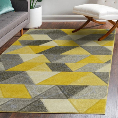 Portland Yellow & Grey Geometric Medium Rug, (L)170Cm X (W)120Cm - image 1