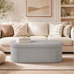 Grey 110Cm Boucle Storage Ottoman Foldable Footstool Bench For Living Room Bedroom - thumbnail 5
