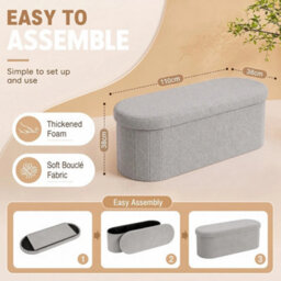 Grey 110Cm Boucle Storage Ottoman Foldable Footstool Bench For Living Room Bedroom - thumbnail 2