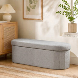 Grey 110Cm Boucle Storage Ottoman Foldable Footstool Bench For Living Room Bedroom - thumbnail 1