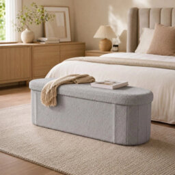Grey 110Cm Boucle Storage Ottoman Foldable Footstool Bench For Living Room Bedroom - thumbnail 4