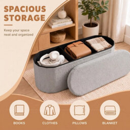 Grey 110Cm Boucle Storage Ottoman Foldable Footstool Bench For Living Room Bedroom - thumbnail 3
