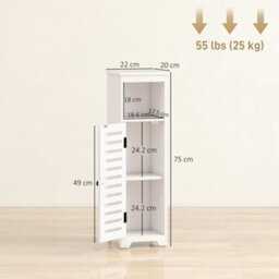 Wyld Haus Nanova Compact Bathroom Floor Storage Cabinet With Louvered Door And Adjustable Shelf, White, 22 X 20 X 75 Cm - thumbnail 3