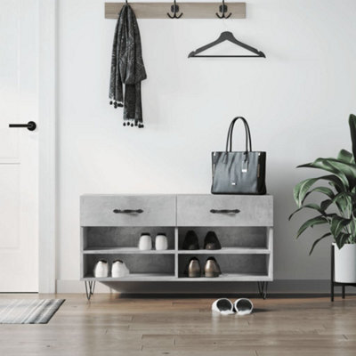 Berkfield Shoe Bench Concrete Grey 102X35X55 Cm Engineered Wood - image 1