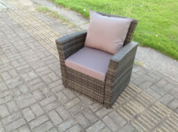 Fimous High Back Rattan Arm Chair Patio Outdoor Garden Furniture With Cushion - thumbnail 1