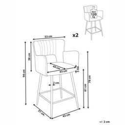 Wyld And Coco Noble Navy Velvet Bar Chair Set Of 2 With Armrests And Cut-Out Backrest - Matt Black Legs - thumbnail 5