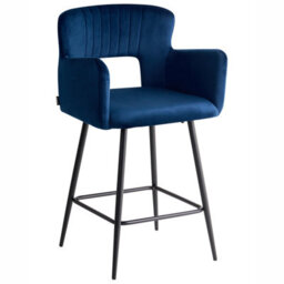 Wyld And Coco Noble Navy Velvet Bar Chair Set Of 2 With Armrests And Cut-Out Backrest - Matt Black Legs - thumbnail 4