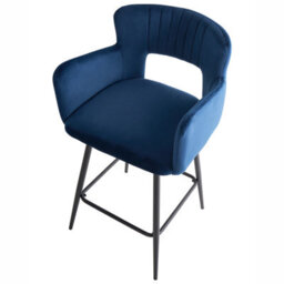 Wyld And Coco Noble Navy Velvet Bar Chair Set Of 2 With Armrests And Cut-Out Backrest - Matt Black Legs - thumbnail 7